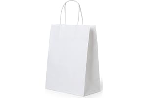 PAKNOR® Lot de 24 sacs en papier blanc avec anse - 24 x 31 x 11 cm - Sac en papier avec poignée en cordon - Sacs cadeaux en papier kraft - Calendrier de l'Avent DIY