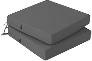 ‎PRIMEPATIO PRIMEPATIO Stuhlkissen 45x45 2er Set für den Außenbereich, wasserdichte Schaumstoff Sitzkissen Outdoor, Garten Sitzpolster Stuhl, Terrassenstuhl mit Bändern, Esszimmerstuhl Stuhlauflage, Anthrazit