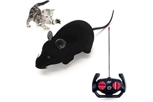 MYCREATOY MYCreator Remote Control Fake Rat Realistic Mouse Cat Toy Mice RC Toy Cat Mice Animal Interactive Toy Figures Cat Running Wheel Wireless Chasing Prank Joke Scary Trick Bugs for Cat Funny Toy (Black)