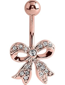 Bauchnabelpiercing, Stahl in Rotgold-Optik, strassbesetzte Schleife, 1,6mm Durchmesser, 10mm Länge, sehr beliebte...