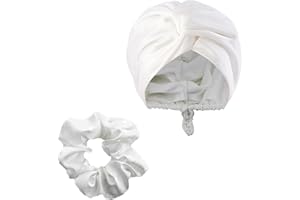 CYBGQP elastischem zum Schlafen, Schlafhaube Seide, Silk Bonnet, Schlafhaube, Haarhaube für Die Nacht, Bonnet Sleep Cap, Schlafmütze Seide, Satin Bonnet, Schlafhaube Schützen für Lockiges Haar(Weiß)