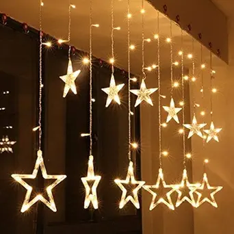 Desidiya 12 Stars 138 LED Curtain String Lights Window Curtain Lights with 8 Flashing Modes Decoration for Christmas, Wedding, Party, Home, Patio Lawn Warm White (138 LED-Star)