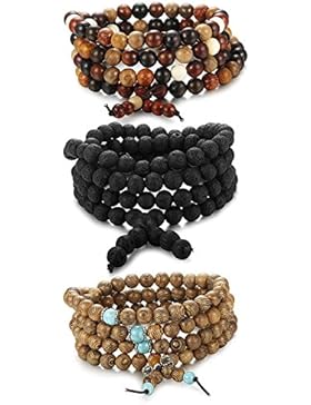 BESTEEL 3 Stück Armbänder Elastisch Herren Damen Buddha Mala Halskette Holz Armbänder Perlen Unisex 8mm Armbänder...