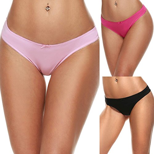 Ekouaer Cheeky Underwear Womens G-string Thongs Panties 3 Pack - Red Assorted, Large