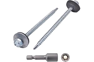 Marcopol - Lot de 80 vis autoforeuses DIN 7504-K en acier zingué 4,8 x 80 mm avec rondelles EPDM, tête de rondelle hexagonale, vis à tôle autotaraudeuses, argenté