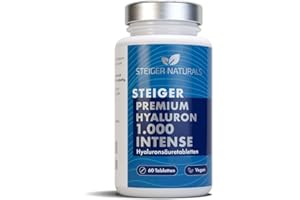 ‎STEIGER NATURALS Hyaluron Intense 1.000 mg Hyaluronsäure Kapseln - 60 Tabletten für 1 Monat - für Haut, Anti-Aging und Gelenke
