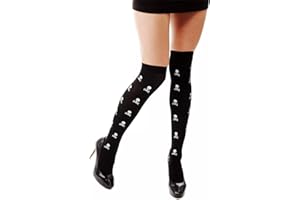 PRK 14 Halloween Skull and Cross Bones Socks Long Stocking Hosiery Novelty Skeletons Girls Womens Costume Fancy Dress Up Outfit Clothing Fashion Accessory Party Trick or Treat