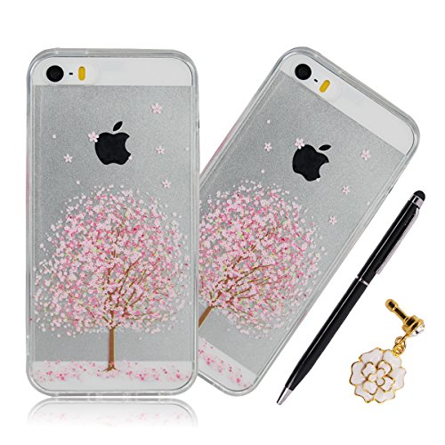 Coque iPhone SE / 5 / 5S, SpiritSun Housse Etui TPU Silicone Clair Transparente Ultra Mince Souple Douce Coque pour Apple iPhone SE / 5 / 5S avec Motif Pétale Rose 
