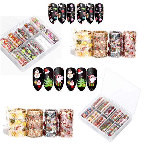 KRUCE 20 Rolls Christmas Patterns Nail Foil Transfer Stickers, Stickers pour Nail Art, Décoration de Bricolage pour Femmes et Enfants, 10 Couleurs pour Femmes Ongles Ongles Ongles DIY Designs