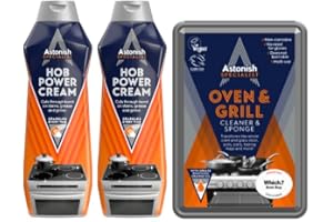 Astonish Specialist Hob Cream Cleaner, Tough on Burnt-On Stains, 2 x 500ml and Astonish Oven & Grill Cleaner & Sponge, Easy to Use with No Harsh Chemicals, 1 x 250g Bundle