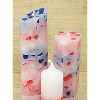 Handgefertigte Kerzen mit bunten Wachswürfeln, 3er Set: Sechseck, Oval, Glocke