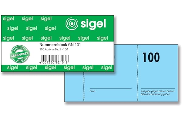 Sigel GN101 Bloc de 100 Bons Numérotés Conséquentiels de 1 à 100 10,5 x 5 cm 1 Bloc Papier Durable