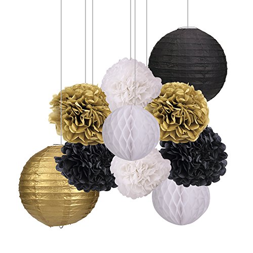 skylove schwarz gold Party Deko Party Decor Seidenpapier Pom Pom Quaste Girlande Polka Dot Tissue Poms Papier Girlande für Hochzeit Baby Dusche Dekoration Bridal Dusche Blau ersten Geburtstag - 8