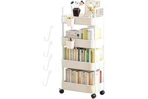 BIMHAYUU Storage Trolley Rolling Utility Cart Storage Rack On Wheels Rolling Storage Cart Slide Out Shelving Organization Shelf Tight-Space Solution for Kitchen Bathroom Laundry (White,4 Tiers)
