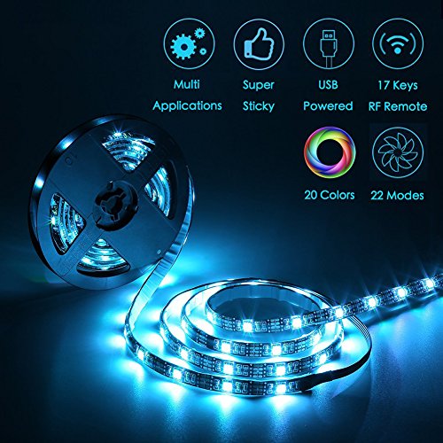 LED TV Hintergrundbeleuchtung, Zknen® RF Wireless Remote 20 Farben 22 Modi USB TV Beleuchtung LED Stripes Lichterkette Streifen LED 2m Bunt inkl Fernbedienung inkl Farbwechsel Selbstklebend