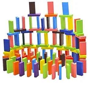 AEXONIZ TOYS Wooden 12 Color Dominoes Building Blocks Game Set for 3-8 Years Old Kids,Multi Color,Pack of 100