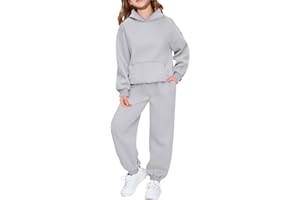 Generisch Jogginganzug Mädchen Kinder Trainingsanzug Activewear Winter Herbst Sportanzug mit Tasche Y2K Baggy Outfit Bekleidungssets Basic Einfarbig