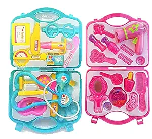 ADJD Pretend Play Combo Doctor Toy Set Beauty Princess Makeup kit Toy Set for Kids Girls Boys Make in India Toys Doctor Set Beauty Makeup Set Toys for Girls Set