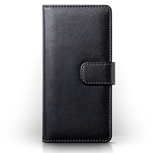Sony Xperia X Performance Funda Cartera con tapa para billetera y compartimento para dinero - Negro con el interior tostado
