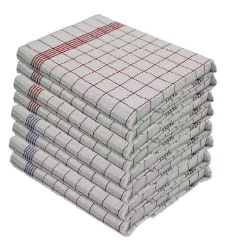 Tobeni 10 Torchons Semi-Lin en Qualite Gastronomique Taille 60 cm x 80 cm Couleur 5 x Bleu 5 x Rouge
