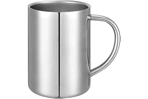 LUVTREE Tasse à café à double paroi de 400 ml, tasses à thé isothermes en acier inoxydable, tasse à lait en métal avec poignée, fonction d'isolation double couche.