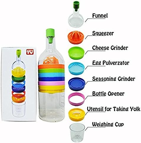 PANNIUZHE 8 in 1 Plastic Bottle-shaped Kitchen Tools(Tools include funnel, juicer, grater, egg cracker, shredder, can opener, egg separator and measuring cup)