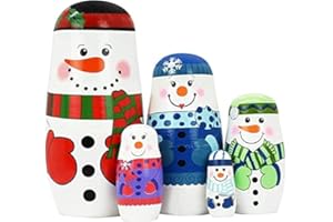 HYCLES Nesting Dolls for Kids for Kids Xmas Gifts Matryoshka for Boys Girls Wooden Toys Snowman