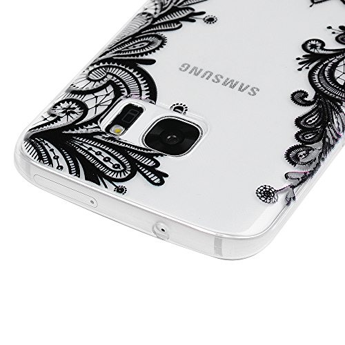 Lanveni Samsung Galaxy S7 Hülle, Handyhülle Galaxy S7 Case Etui Protective Case Cover TPU Silikon Schutzhülle Bumper Handytasche TPU-Bumper Weiche Silikon Case mit Lace Blumen Relief Cover Design + 1 x Stylus Stift + 1 x Staubdichte Stecker + 1 x Schutzfolie - 5