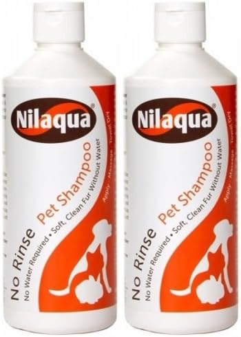 Nilaqua Towel Off Pet Shampoo with Deodoriser for Dogs and Puppies (500ml x2). No Rinse!