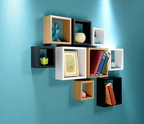 Carlo Milano 3er-Set Quadratische Wandregale, bis 25 x 25 x 9 cm, weiß - 7