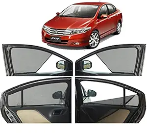 Autofact Half Magnetic Window Sunshades / Curtains for Honda City Ivtech (2009 to 2013) [Set of 4pc - Front 2pc Half Without Zipper ; Rear 2pc Full with Zipper] (Black)