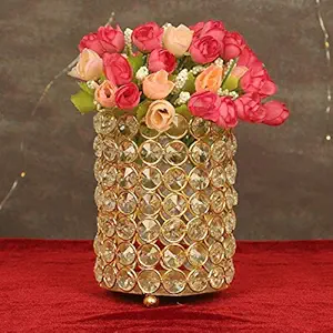 TIED RIBBONS Crystal Flower Vase Centerpiece Home Decor Item (14 x 10 cm) - Flower Pot for Wall Shelf Living Room Bedroom Dining Room Center Table Home Decoration (Flowers Not Included)