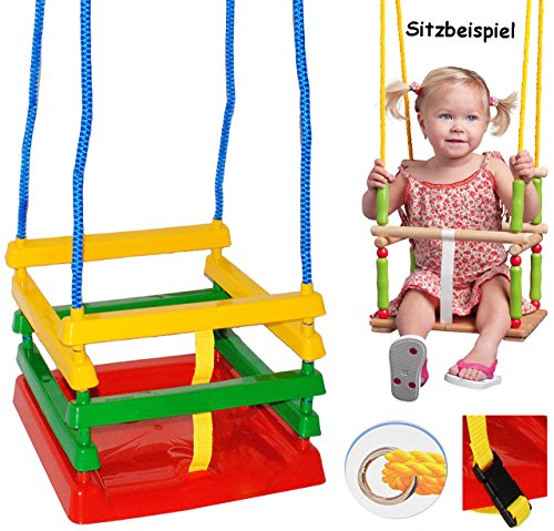 2 tlg. Set _ Schaukel aus Kunststoff mit Gurt & Türreck – Gitterschaukel / Kinderschaukel – Sicherheitsgurt & leichter Einstieg ! __ mitwachsend & verstellbar ___ Babyschaukel – Kleinkindschaukel verstellbar – Reck für Türrahmen Befestigung – Stange – Türstange – Plastik / Kunststoffschaukel – Plastikschaukel Baby Kinder – Plastikgitterschaukel für Innen und Außen – mit Sicherheitsstäben / bunte Stäbe Plastikbabyschaukel / Drinnen – mit / ohne Schrauben - 4