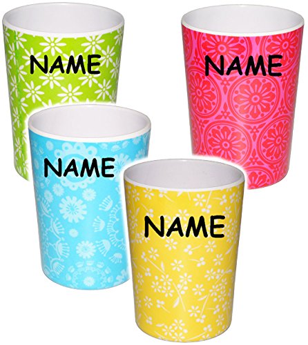 “ Blumen & Blüten Muster – BUNT “ – 3 in 1 – Trinkbecher / Zahnputzbecher / Malbecher – Becher – 350 ml – Trinkglas aus Kunststoff Plastik Melamin – für Erwachsene & Kinder – Dekor / Grill – buntes Vintage – Campingbecher / Campinggeschirr – Plastikgeschirr mehrweg Camping Set / Plastikbecher – Kunststoffbecher bunt – Melaminbecher – Geschirr - 3