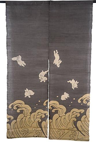 RH Japanese Noren Cotton Door Curtain Window Curtain Jumping Rabbits and Reeds (Khaki)