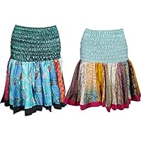 2pc Womens Mini Skirts Sky Blue Silk Flowy Swing Short Flirty Skirts OneSize