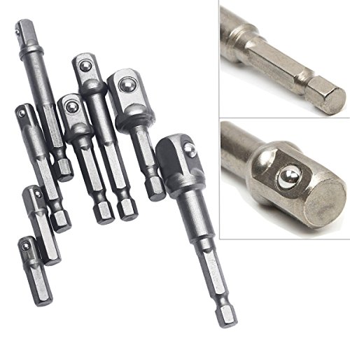 Steckschlüssel Nuss Set, Florally 8-tlg Adapter Sechskant Bohrfutter Adapter auf 1/4″ 3/8″ 1/2 „, Akkuschrauber Stecknuss Adapter - 2