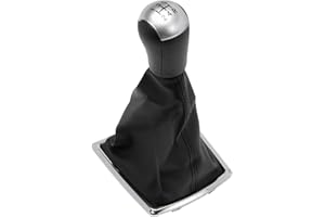 MangWany Pomo de palanca de cambios y embellecedores cromados juego de 5 marchas compatible con Ford Focus MK2 2004–2012 techo de piel sintética