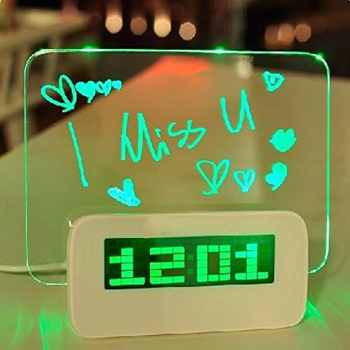 Cdycam Romantic Luminous LED Fluorescent Message Board LCD Calendar Digital Electronic Alarm Clock Night Light (Green)