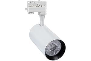 LEDKIA LIGHTING - Spot LED sur Rail Triphasé Vulcan 30W | Éclairage 3000 lm | Technologie COB SANAN | Angle 24° | Installation Flexible, Blanc Chaud 3000K