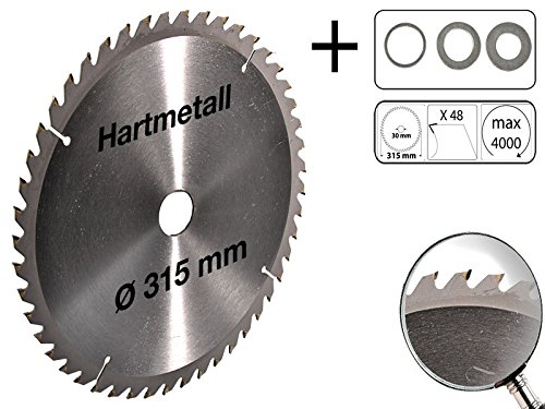 Profi Hartmetall Kreissägeblatt für Holz PVC 315 mm x 30 mm 48 Zähne mit 3 Reduzierringe