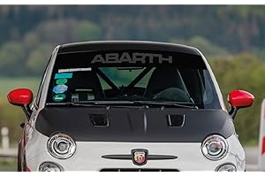 ProVinilos Parasol Luna Delantera Fondo Negro Mate con Letras Negro Brillo, Compatible con Modelos Abarth, Cristal Delantero en Pegatina 130x21cm, con Kit de instalación.