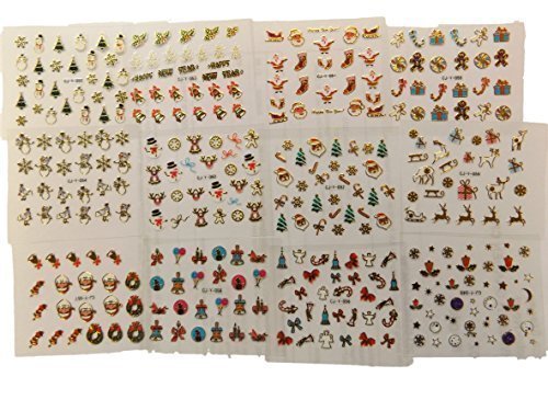 Fantastic Offer: 12 x small sheets of 3D nail art, Christmas & New Year Designs Tips Stickers False Nail Manicure Decals Gems Glitter Toe wraps, body art, various designs - by Fat-catz-copy-catz (Christmas & New Year Nail Stickers)