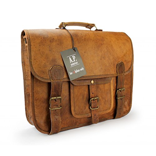 A.P. Donovan – Leder-Schulter-Tasche handgefertigt – robuster Messenger Bag im vintage Look – Laptop-Büro-Akten-Umhänge-Tasche mit Tragegriff - 3