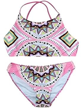 Bikini Set FORH Damen Vintage bikini Badeanzug Elegant Streifen Blumenmuster Drucken Push Up Neckholder Bademode...