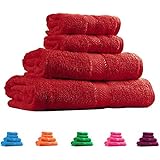 Trident 400 g/m², Juego de 4 toallas de algodón (baño y mano), Rojo