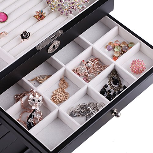 ROWLING Schmuckkasten Holz schmuckschrank Schmuckkoffer mit 5 Schubladen Schmuckkästchen Schatulle MG0160BK - 5