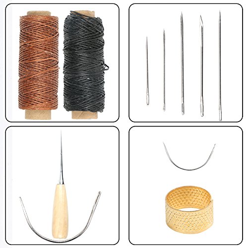 Nähen Set 11 tlg Nähnadeln gewachsten Faden Leder Nadel Fingerhut für Leder Handwerk Nähen Werkzeug leather DIY Sewing Craft Tool - 2