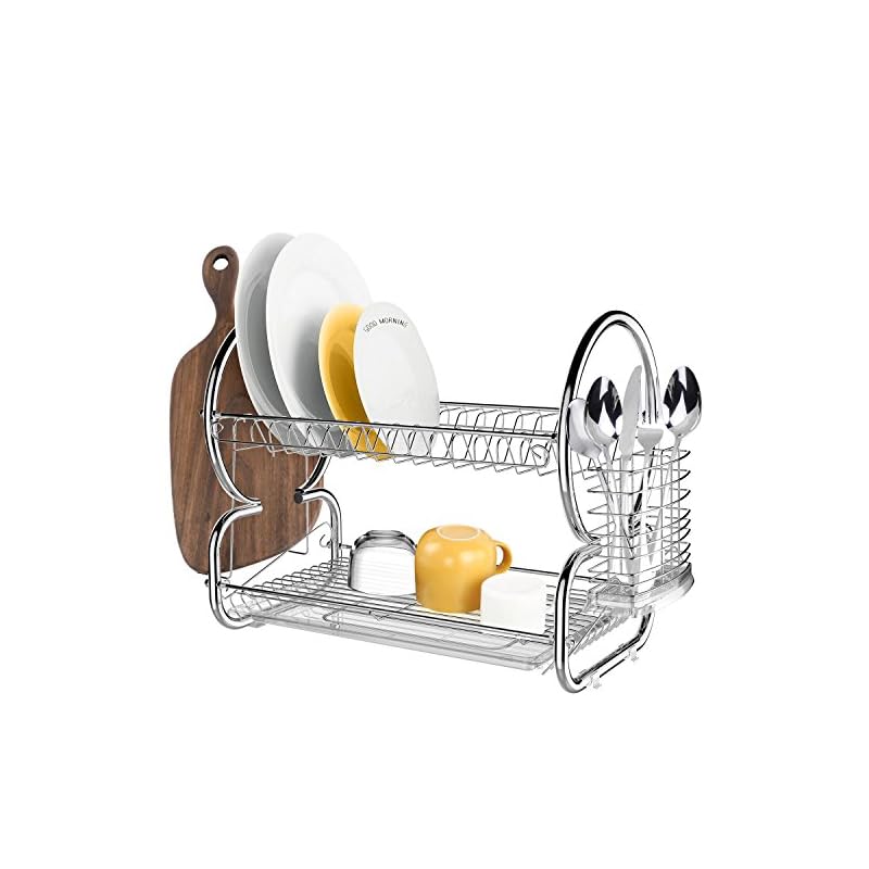 Bathwa Geschirrabtropfer Geschirrhalterung Abtropfgestell Geschirrstnder Besteckhalter Abtropfgitter 2 Etagen Geschirrkorb Mit Abtropfschale