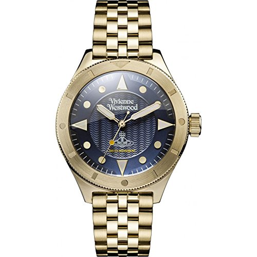 Vivienne Westwood Men's Quartz Watch with Blue Dial Analogue Display and Gold Stainless Steel Bracelet VV160NVGD